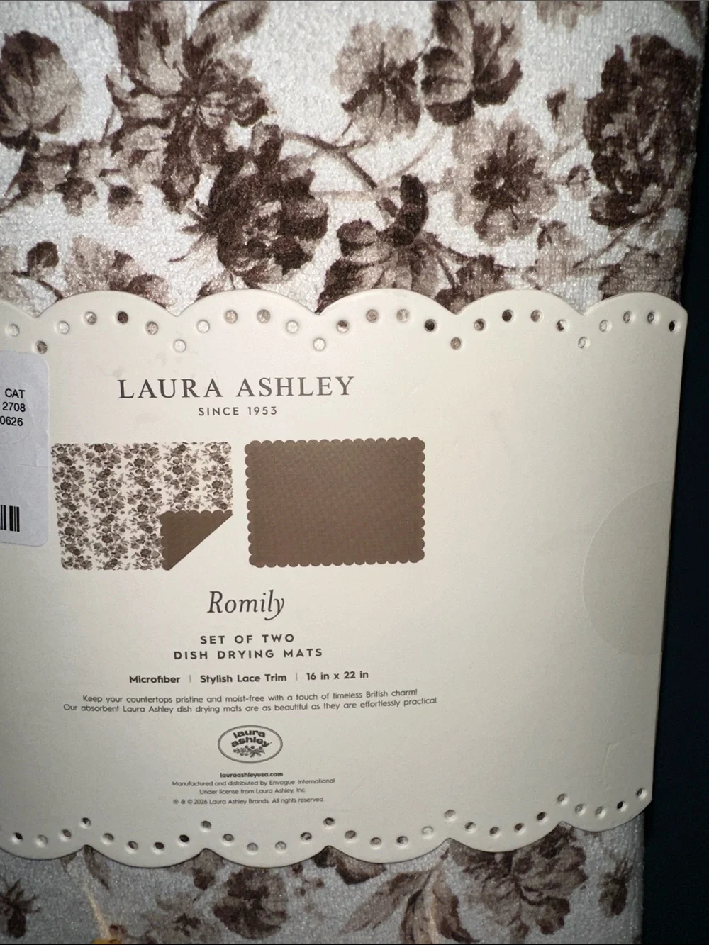 Laura Ashley fall moody floral Dish Drying Mats with Brown Floral Print  2pc